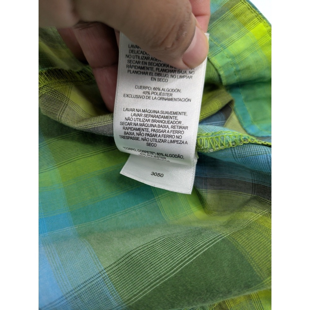 Mountain Hardwear Men's XL Plaid Snap Front Short Sleeve Hiking Shirt Green Blue - Picture 9 of 12